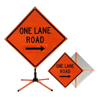 Roll-Up-Schilder „Eine Spur Straße voraus“ (Klettverschluss um voraus)